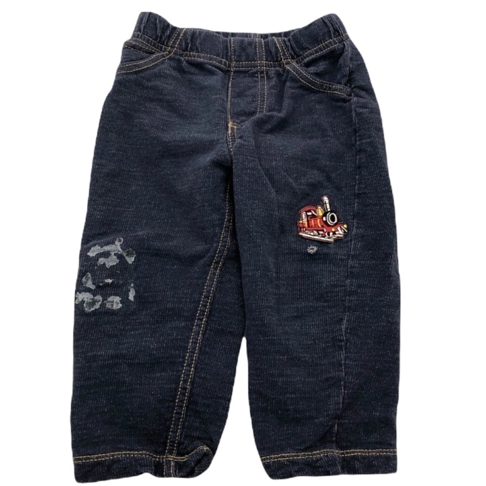 Carters Kids Baby Toddler Size 18 Months Dark Wash Jeans Embroidered Train